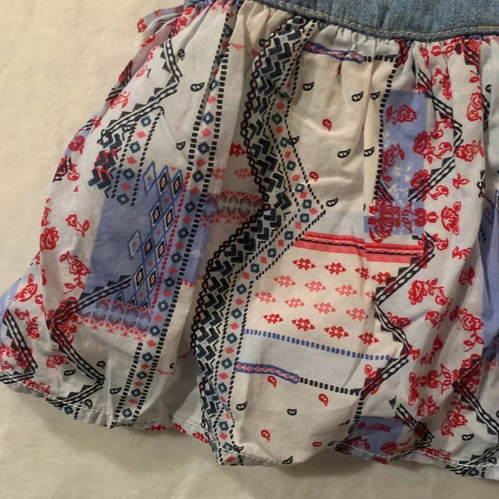 OshKosh B'gosh 18 months Baby Girls Denim Overall Dress Patchwork Blue Red White